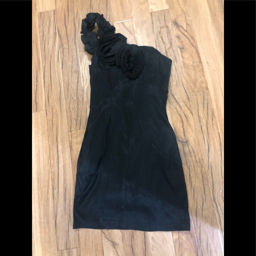 Black floral one shoulder dress